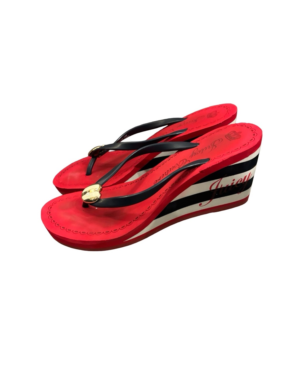 Juicy Couture Red Nautical Wedge Y2K Sandal Flip Flops Size 10 - Picture 2 of 10